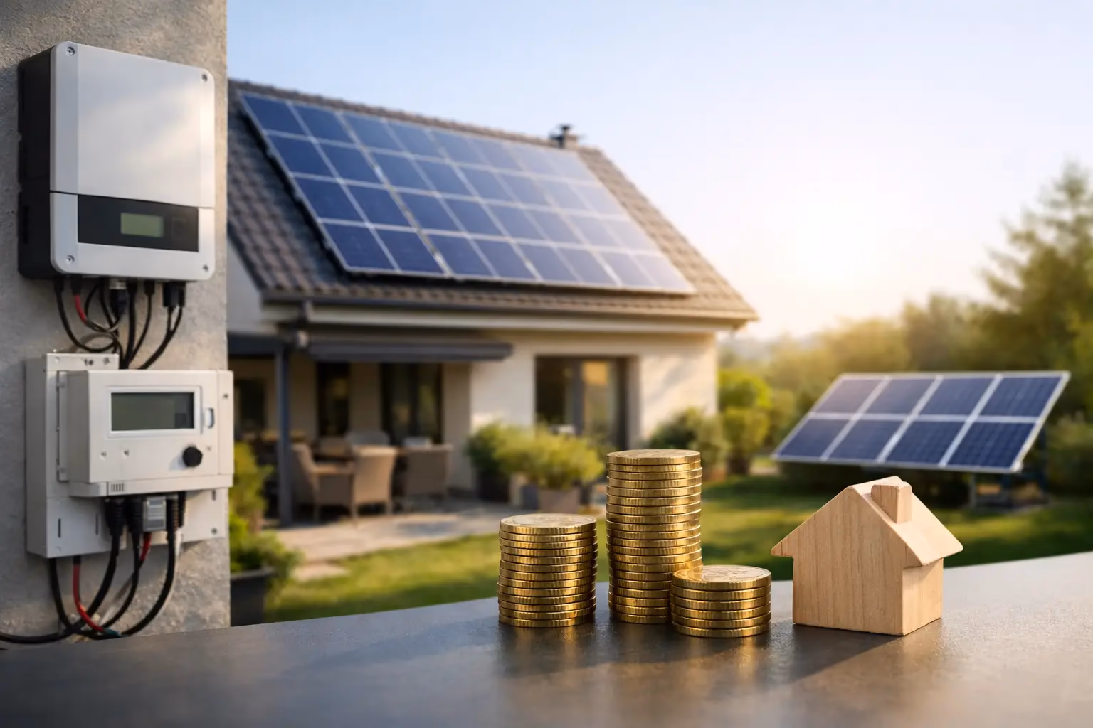 Panneaux solaires photovoltaïques en autoconsommation avec revente de surplus installés par Kozéo sur une toiture de maison individuelle en Saône-et-Loire