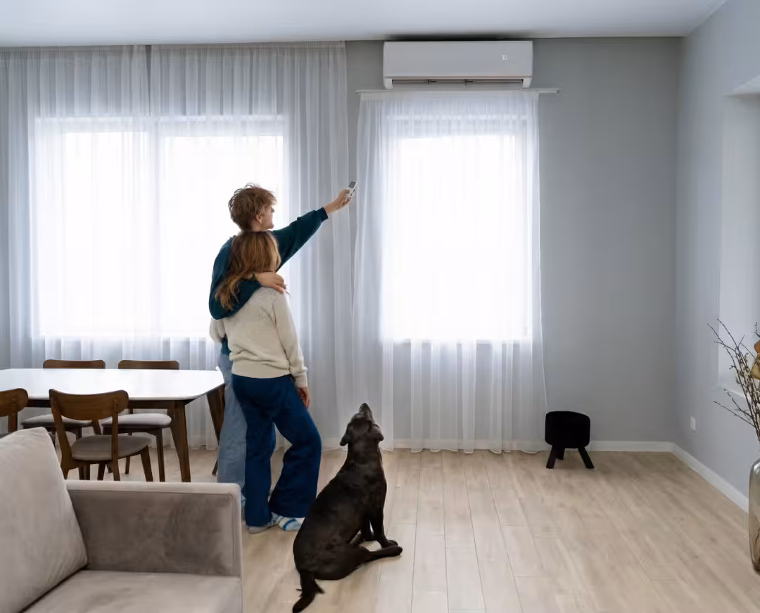 Salon d'une maison à Chalon-sur-Saône équipée d'une climatisation réversible Mitsubishi installée par Kozéo au printemps, illustration du confort thermique anticipé avant l'été